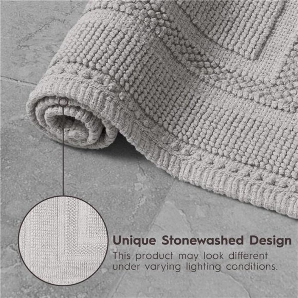 Stonewash Bath Rug Cotton Racetrack Bathroom Rug Machine Washable Light Gray - Picture 4 of 7